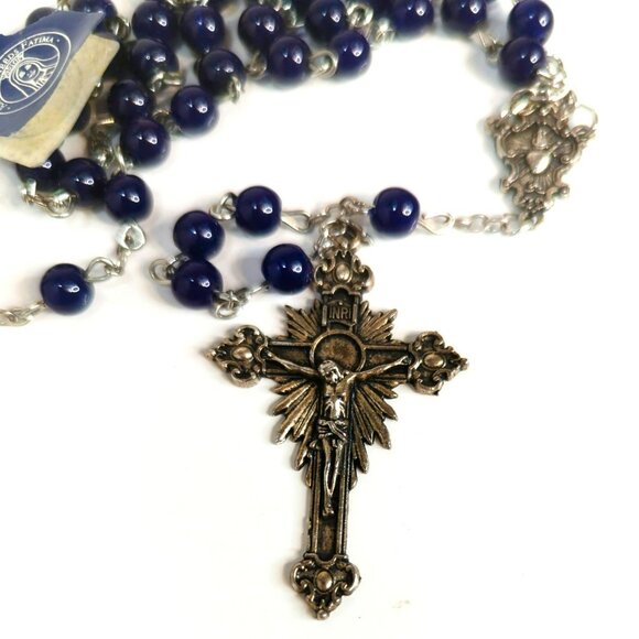 America Needs Fatima 1917-2017 100 Year Anniversary Rosary Blue Glass Italy - Picture 2 of 6